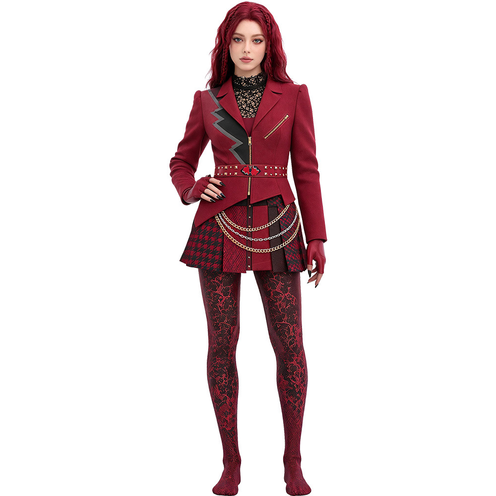 (S) Descendants Five Red Princess Cosplay Costume Halloween Evil Wonderland Villain Princess Performance Outfit