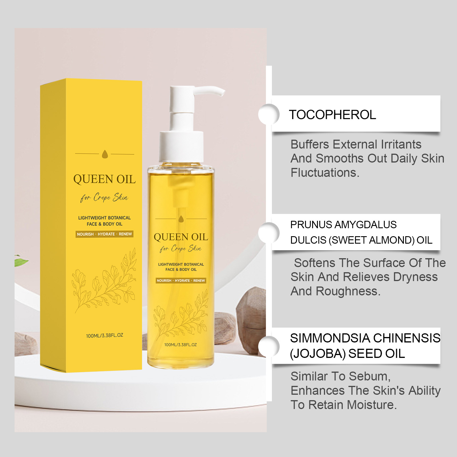 Light Plant Essence Oil Natural Extract Formula Refreshing Texture Silky Soft Hydrate Dry Skin Care