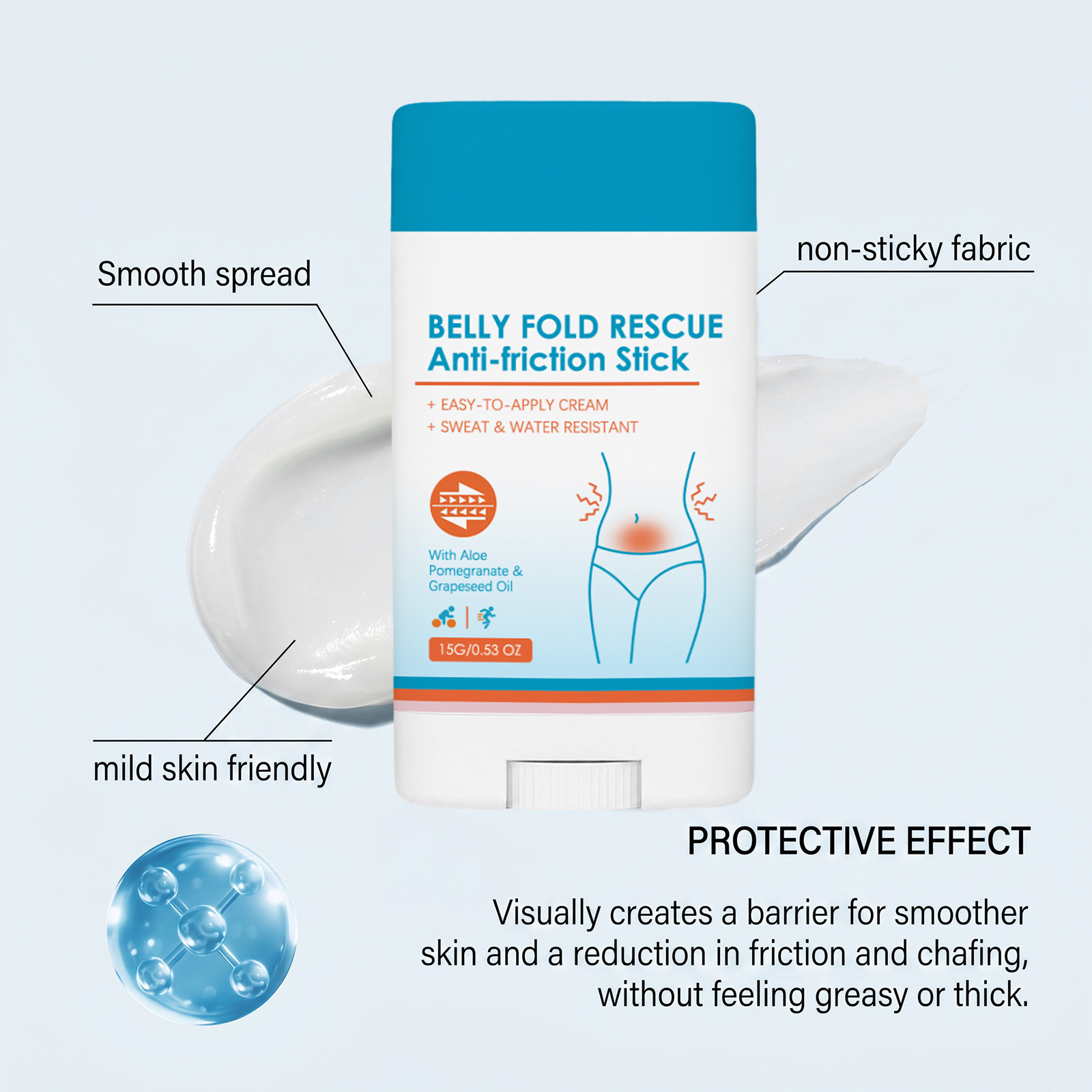 Anti Chafing Stick For Belly Soft Smooth Gentle Skin Light Film Form Daily Fabric Friction Reduction