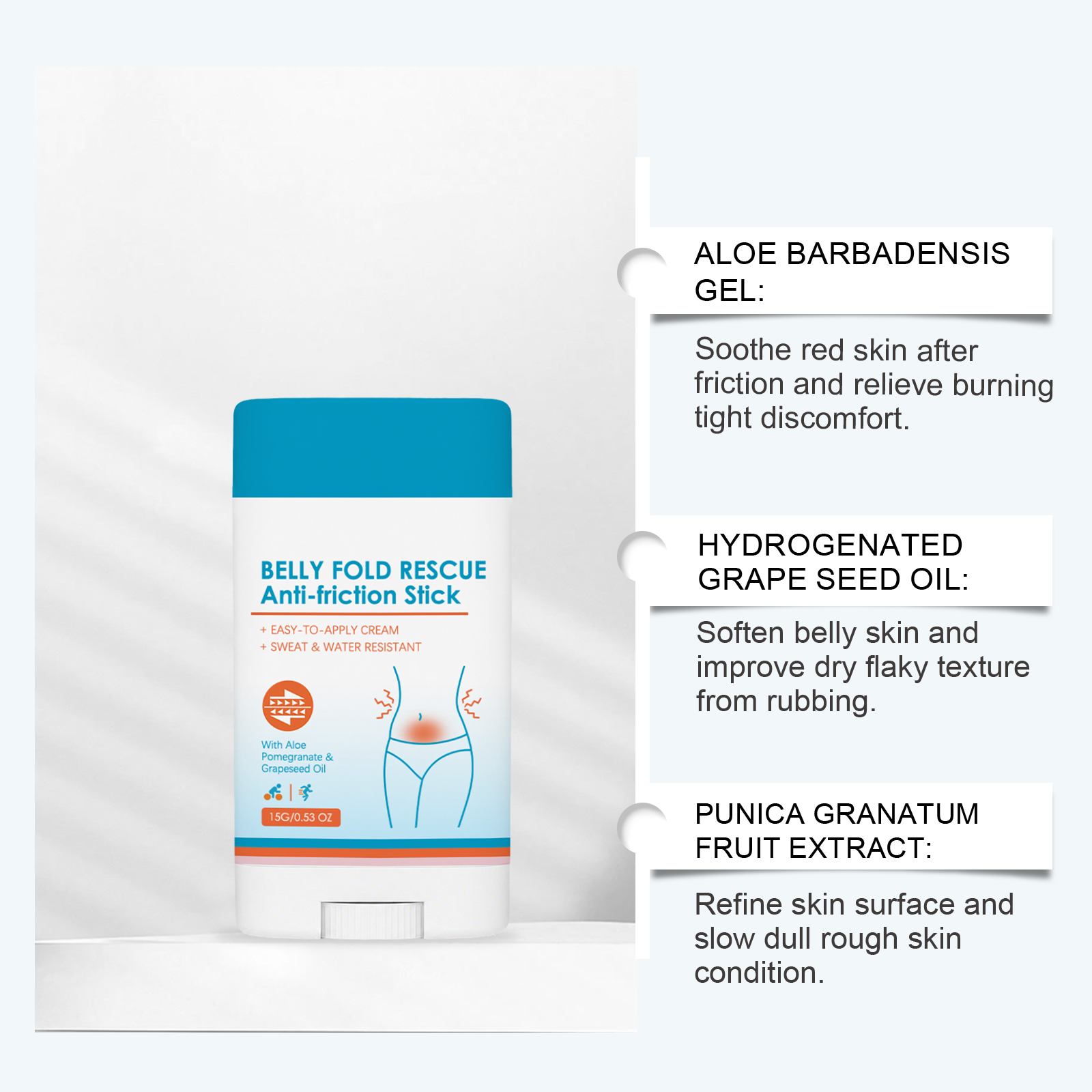 Anti Chafing Stick For Belly Soft Smooth Gentle Skin Light Film Form Daily Fabric Friction Reduction
