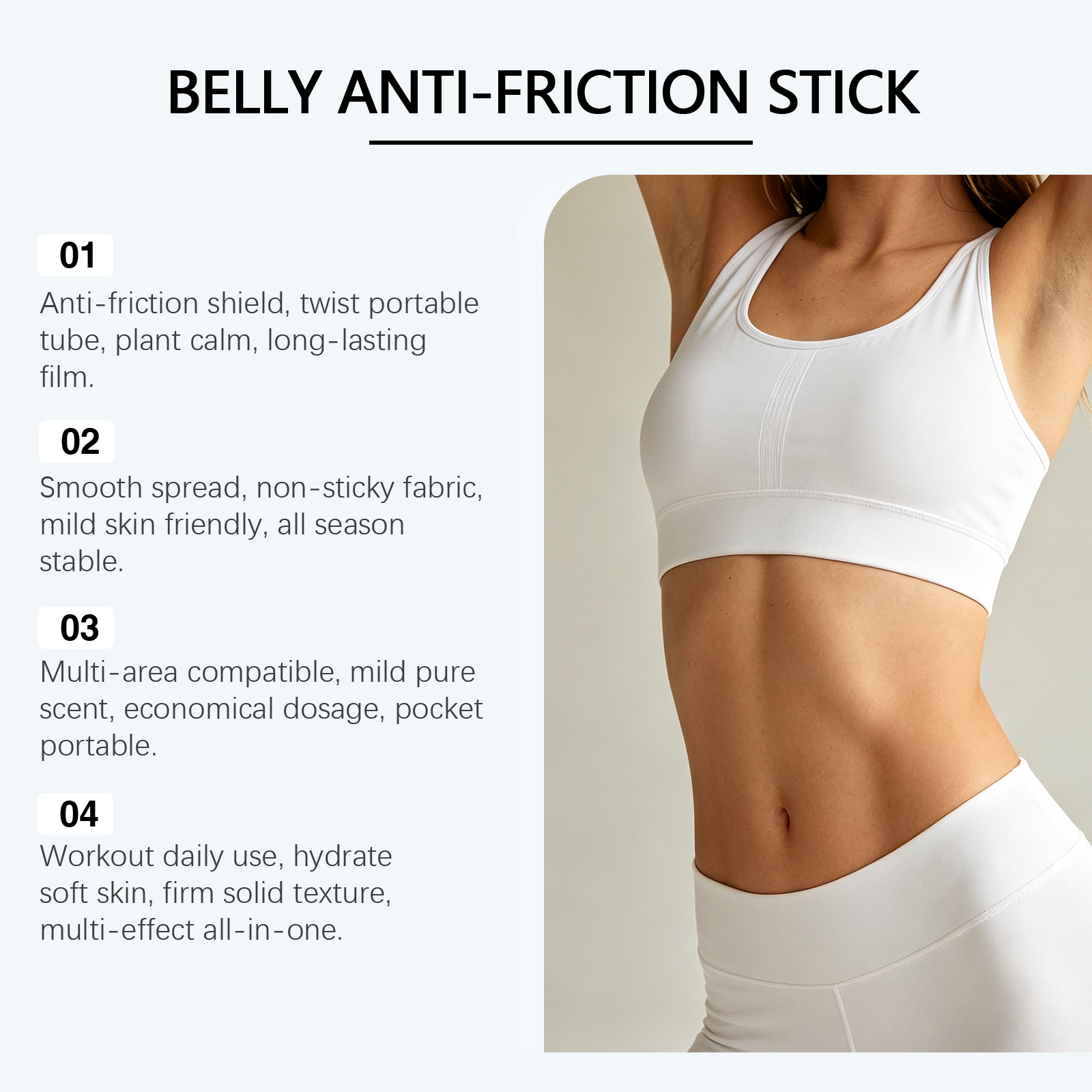 Anti Chafing Stick For Belly Soft Smooth Gentle Skin Light Film Form Daily Fabric Friction Reduction
