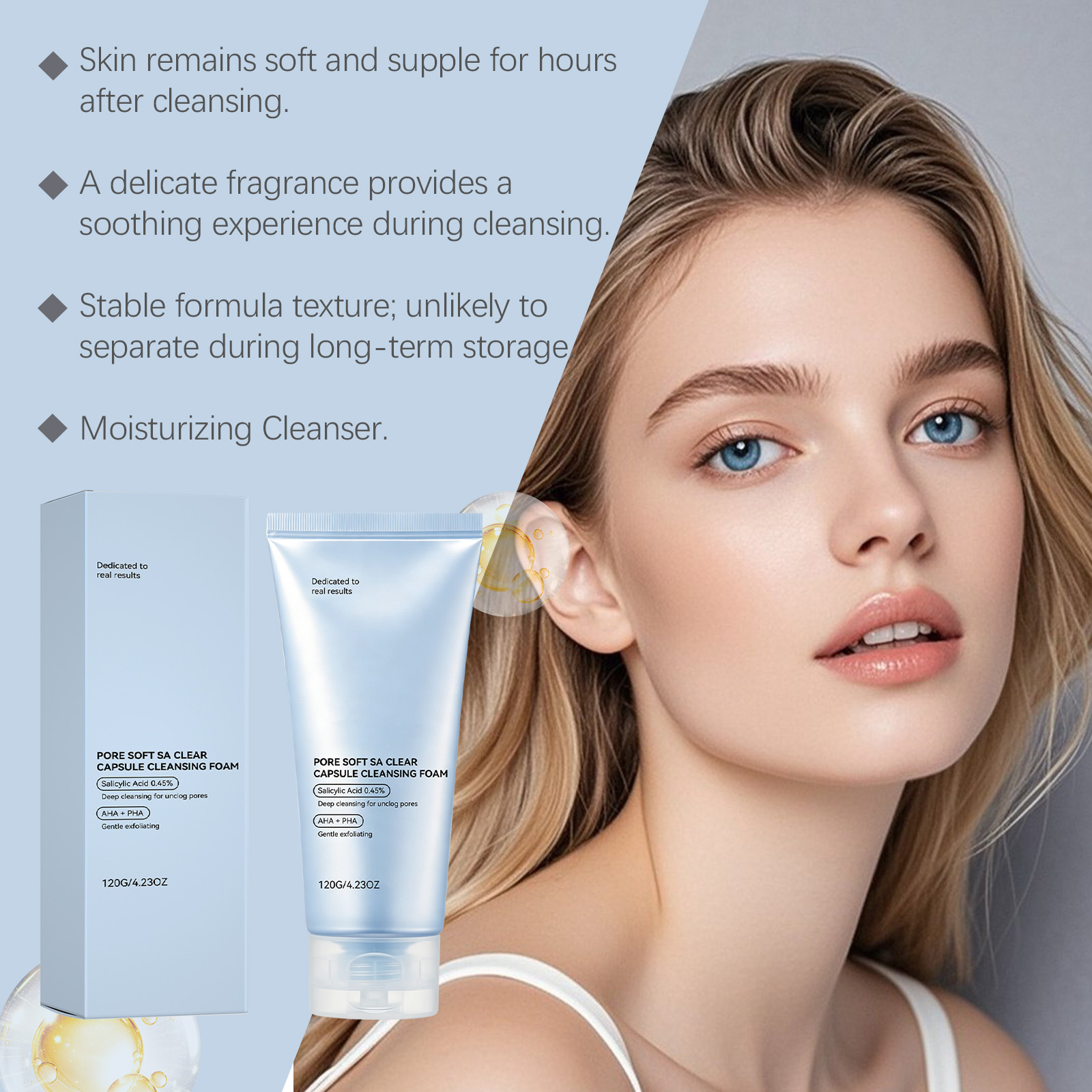 Clear Foam Facial Cleanser Deep Clean Skin Moisturize Hydrate Refreshen Soften Care Face