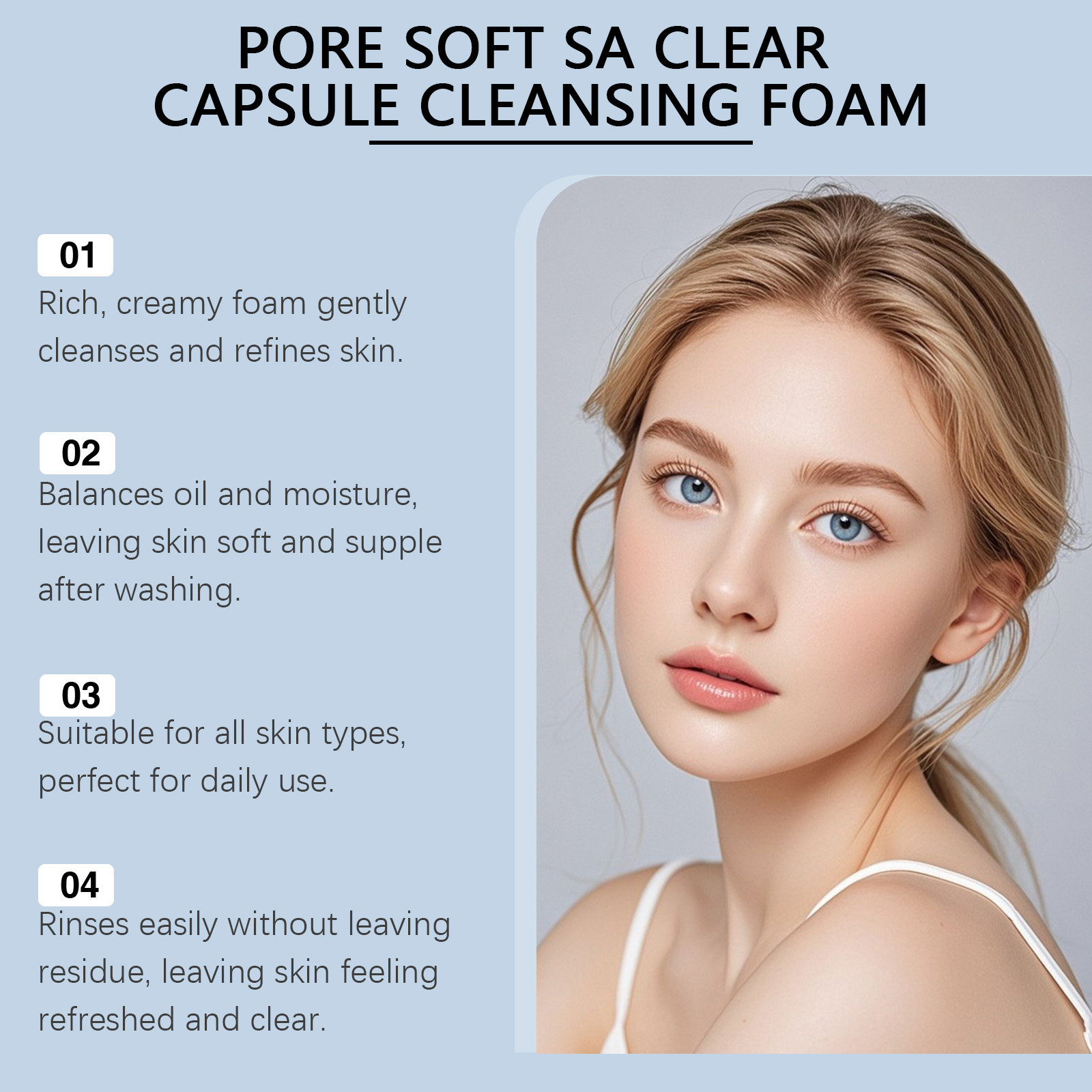 Clear Foam Facial Cleanser Deep Clean Skin Moisturize Hydrate Refreshen Soften Care Face