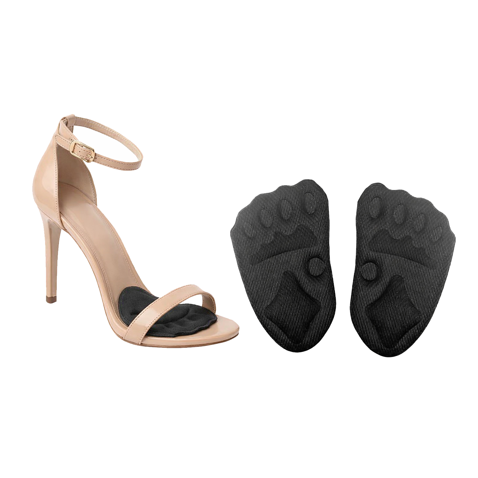 (Black) High Heel Forefoot Pad Soft Comfortable AntiSlip AntiShift Firm Light Portable Thin Refreshing SkinFriendly Washable