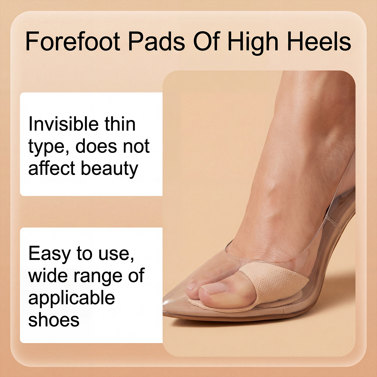 (Black) High Heel Forefoot Pad Soft Comfortable AntiSlip AntiShift Firm Light Portable Thin Refreshing SkinFriendly Washable