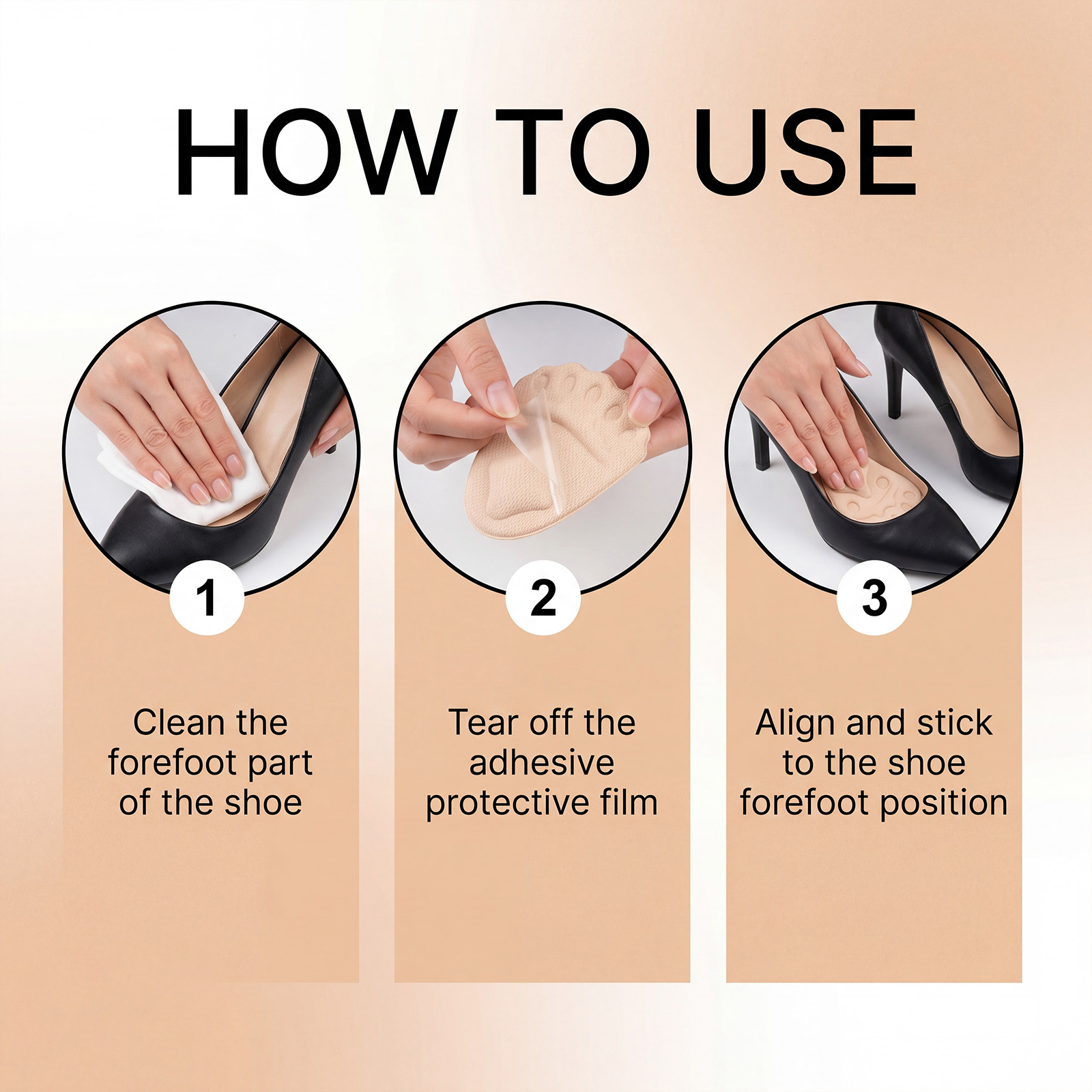 (Black) High Heel Forefoot Pad Soft Comfortable AntiSlip AntiShift Firm Light Portable Thin Refreshing SkinFriendly Washable