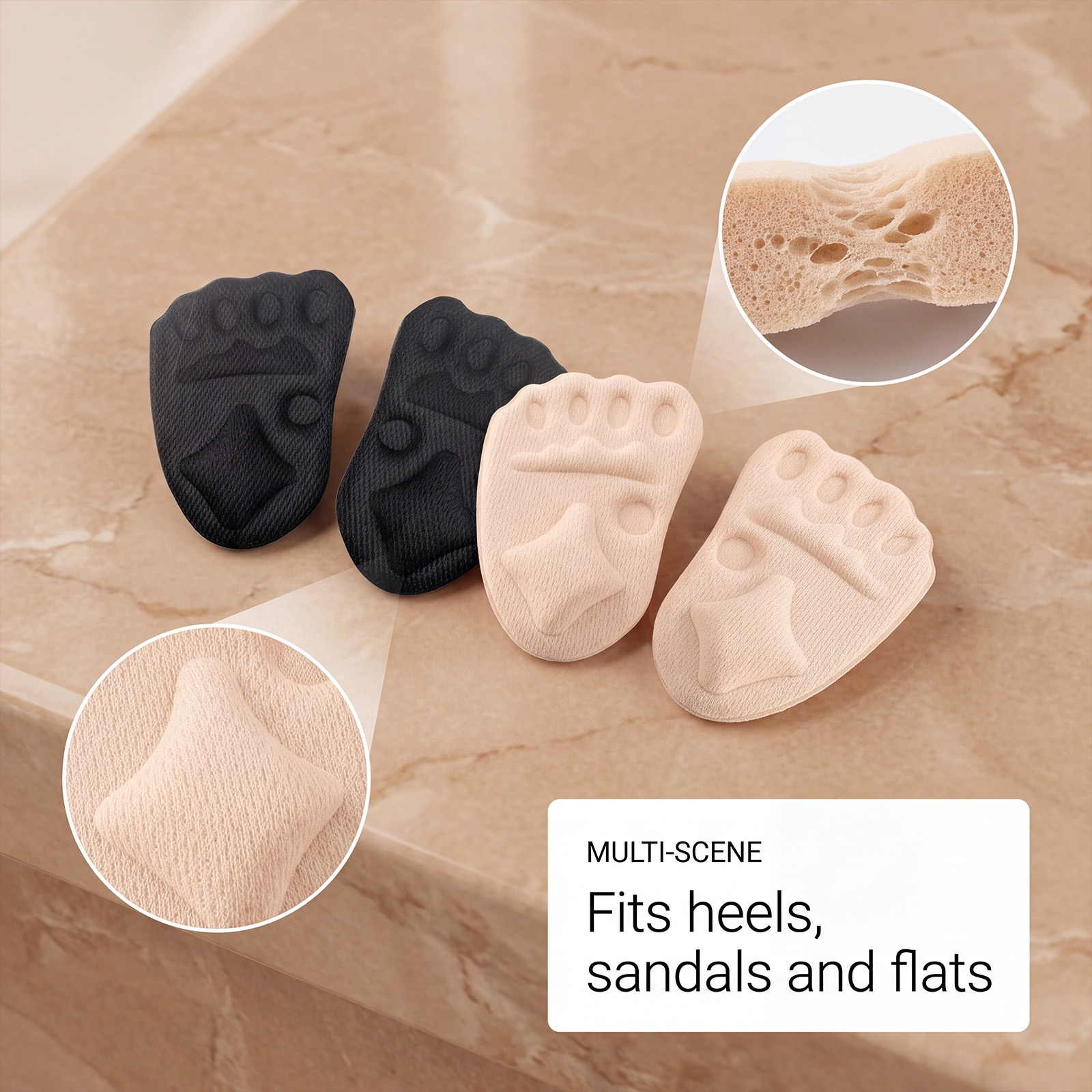 (Black) High Heel Forefoot Pad Soft Comfortable AntiSlip AntiShift Firm Light Portable Thin Refreshing SkinFriendly Washable