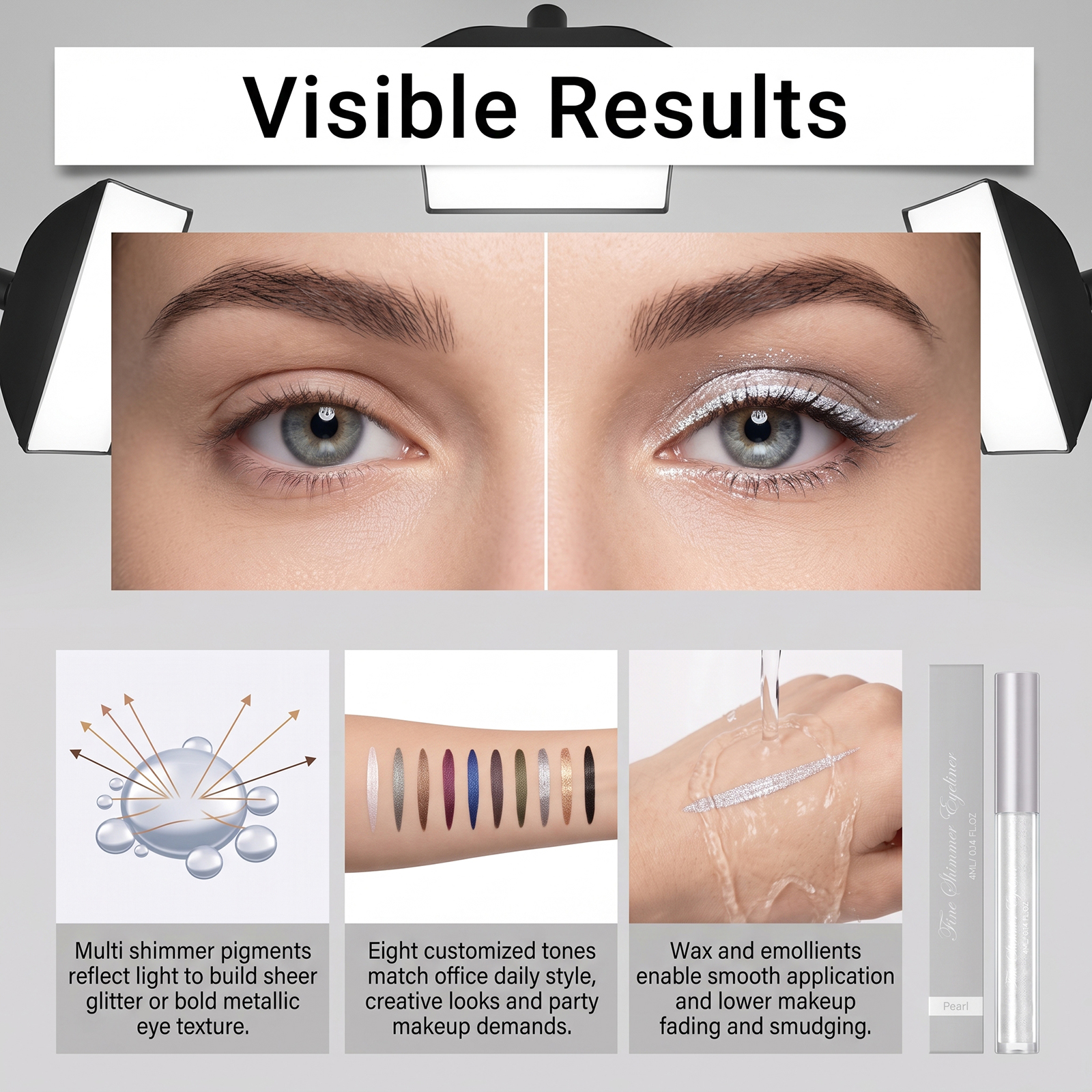 (Icy Pale Blue) Liquid Eyeliner Eyeshadow Shiny Smooth Flowing Natural Color Rendering Daily Versatile Gorgeous Eye Makeup Cosmetic