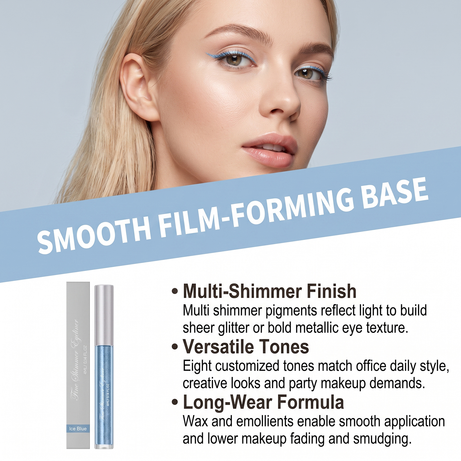(Icy Pale Blue) Liquid Eyeliner Eyeshadow Shiny Smooth Flowing Natural Color Rendering Daily Versatile Gorgeous Eye Makeup Cosmetic