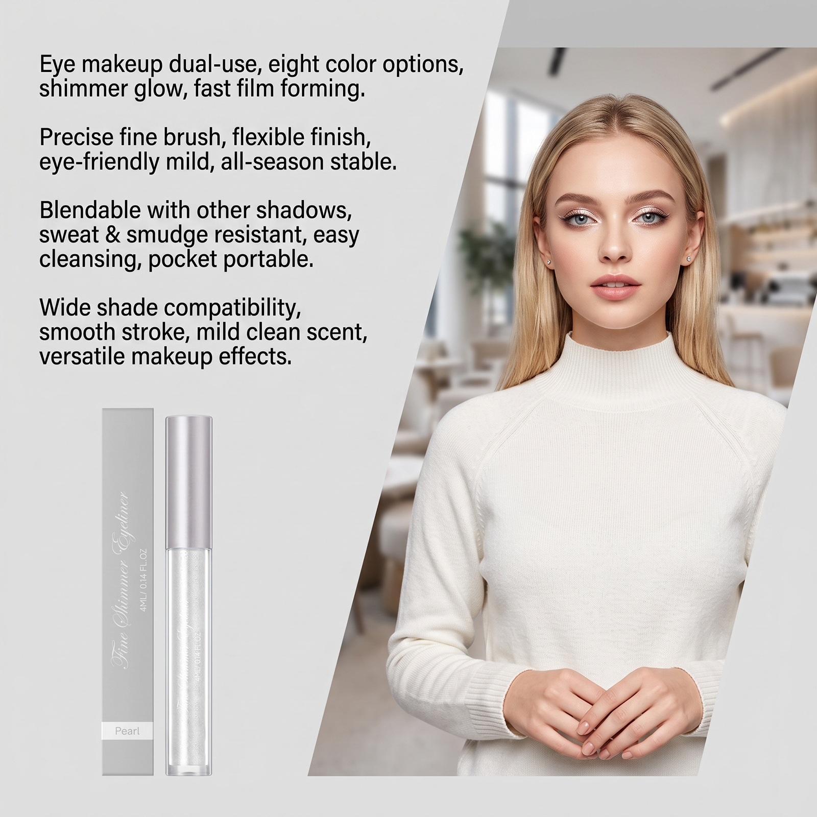 (Icy Pale Blue) Liquid Eyeliner Eyeshadow Shiny Smooth Flowing Natural Color Rendering Daily Versatile Gorgeous Eye Makeup Cosmetic