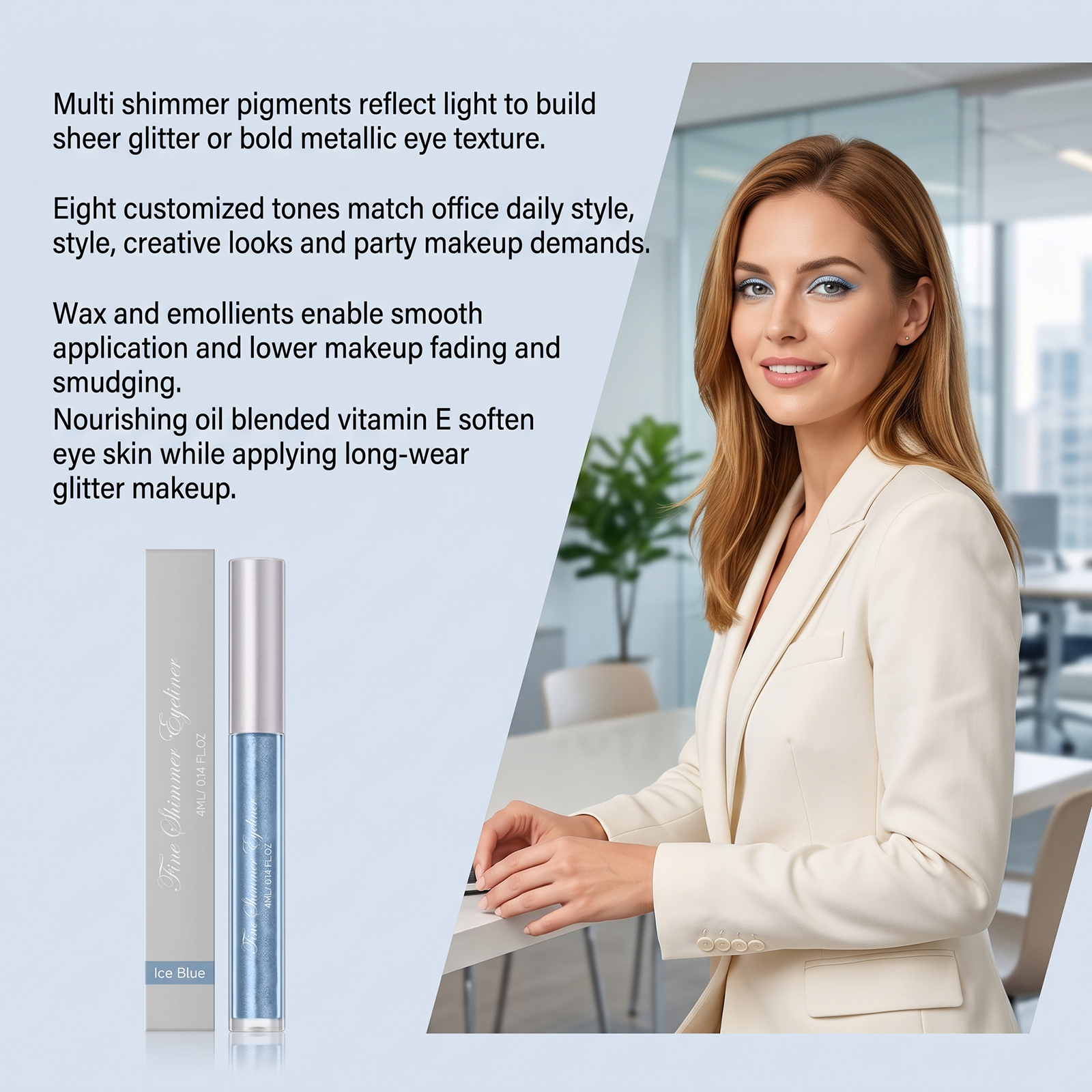 (Icy Pale Blue) Liquid Eyeliner Eyeshadow Shiny Smooth Flowing Natural Color Rendering Daily Versatile Gorgeous Eye Makeup Cosmetic