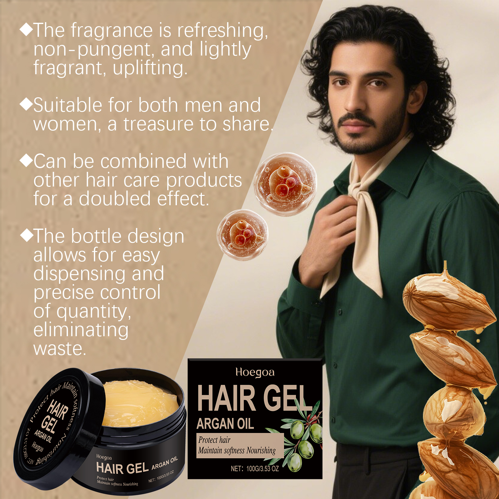 Argan Oil Styling Gel Tames Hair Creates Glossy Hairstyles For Curly And Straight Hair