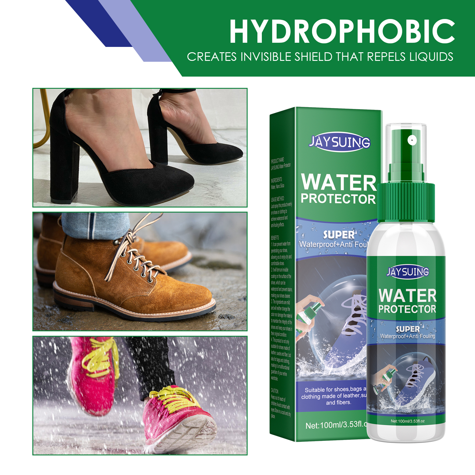 Shoe Waterproof Spray Leather Boots Hydrophobic Stain Protection Odorless Portable For Footwear And Fabric 100ml