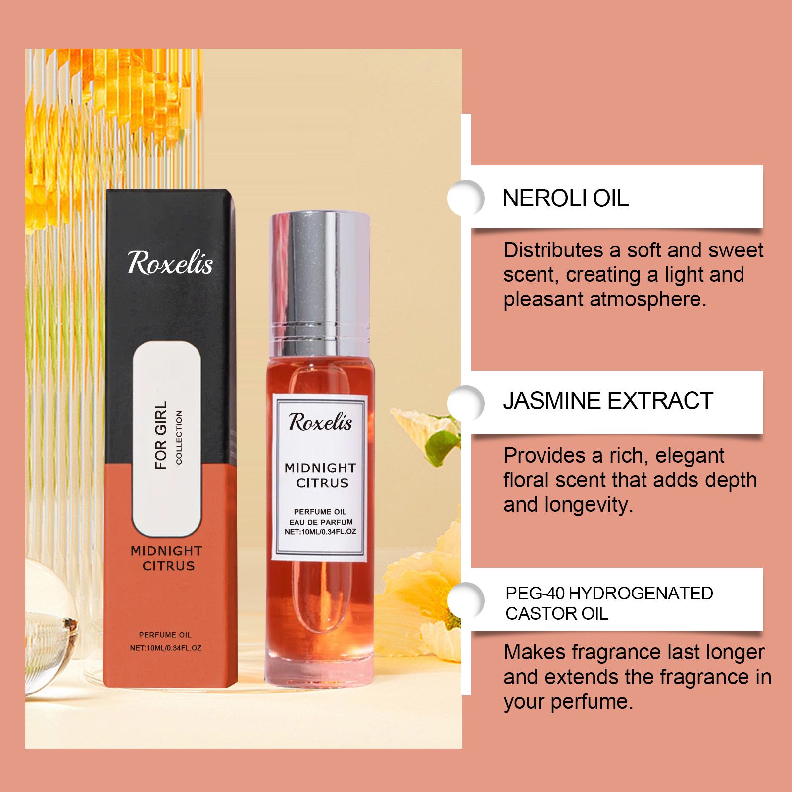 Orange Blossom Roll On Perfume Fresh Fruity Long Lasting Unisex For Daily Wear