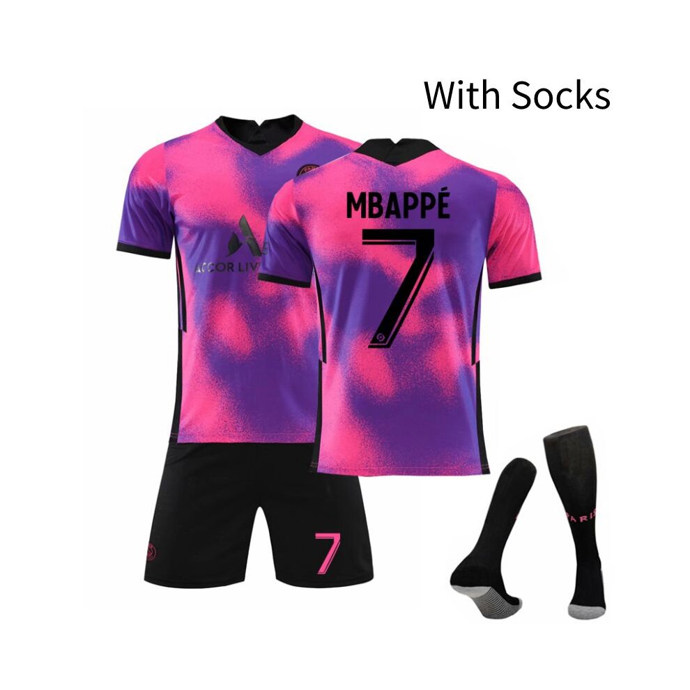 (Messi Adults XXL) Football Jersey PSG Home Away Kit with Socks No-30 Messi No-7 Mbappe No-10 Neymar Jr 2021-2022 Football Costume T-shirt Children Adult Football Football Training Wear Outdoor Sportswear Kits