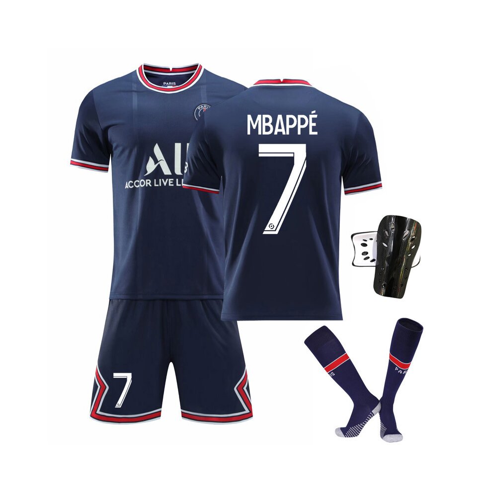 (NYMAR JR 5PCS Set Kids 12~13 Years 28) PSG Jersey Kit with Messi NYMAR JR MBAPPE Di Maria Number 30 10 7 11 Sign Men Boys Teens Home France Football Jersey Unisex Kids Adult Football Training Jersey Soccer Sports Set 2022 Paris Outdoor Football Clothing T Shirt Blue
