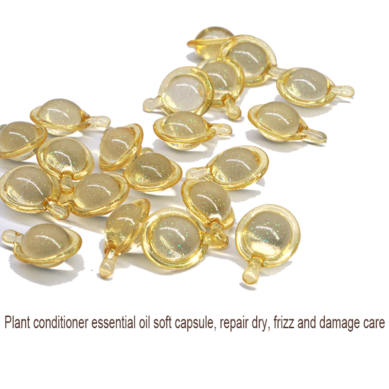 (Transparent Gold) Hair Vitamin Capsule Keratin Oil Smooth Silky Hair Serum Moroccan Oil Anti Hair Loss Repair Damaged Hair Essential Oil 10PCS
