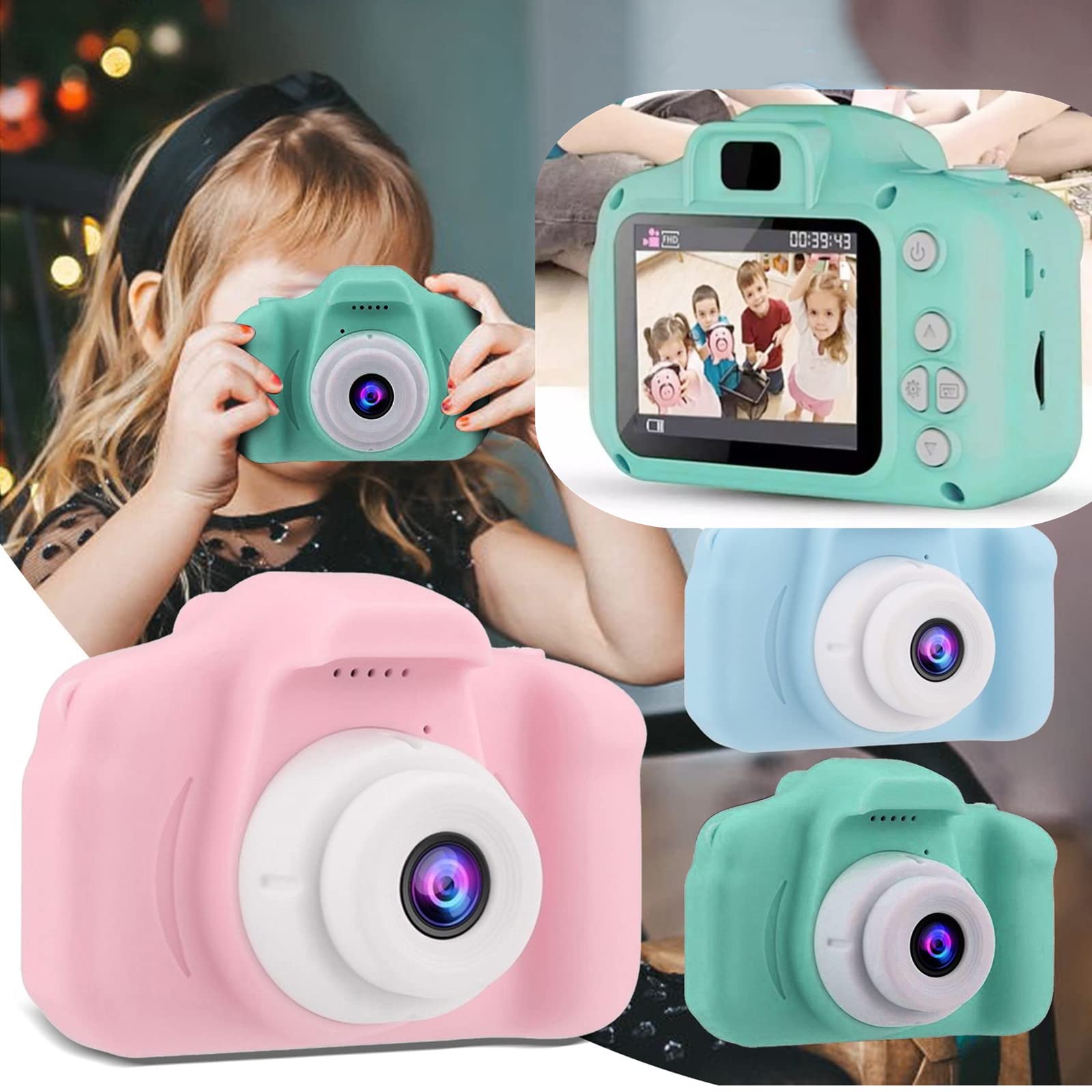 (Blue) Digital Camera Child Cartoon Outdoor Camera Children Camcorder Shockproof with 2 Inch 1080P HD Screen and 32GB SD Card Birthday Christmas Toy Gift for Kids Girls and Boys