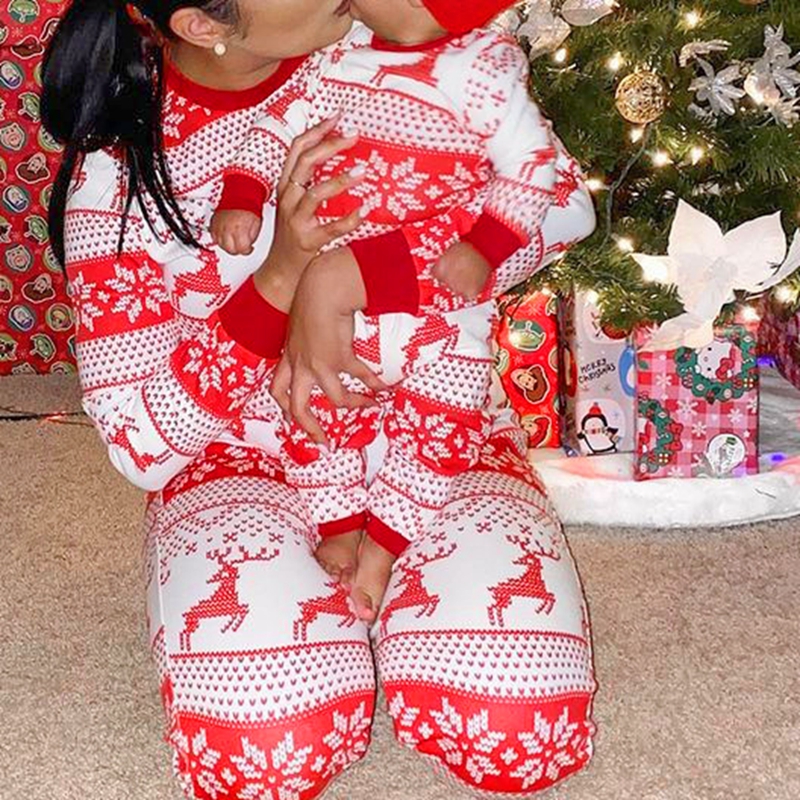 (Baby 3M) 2023 Family Matching Clothes Christmas Pajamas Set Mother Father Kids Son Matching Outfits Baby Girl Rompers Sleepwear Pyjamas XMAS PJS Suit