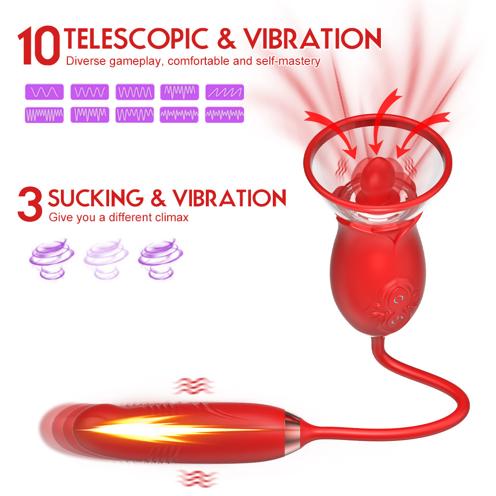 Rose Sex Toy for Womens G Spot Vibrator Dildo Adult Sex Tongue Licking Stimulator Personal Massager  with 10 Telescopic And 3 Sucking Modes Couples Women Vibrators Clitoral Nipple Quick Pleasure