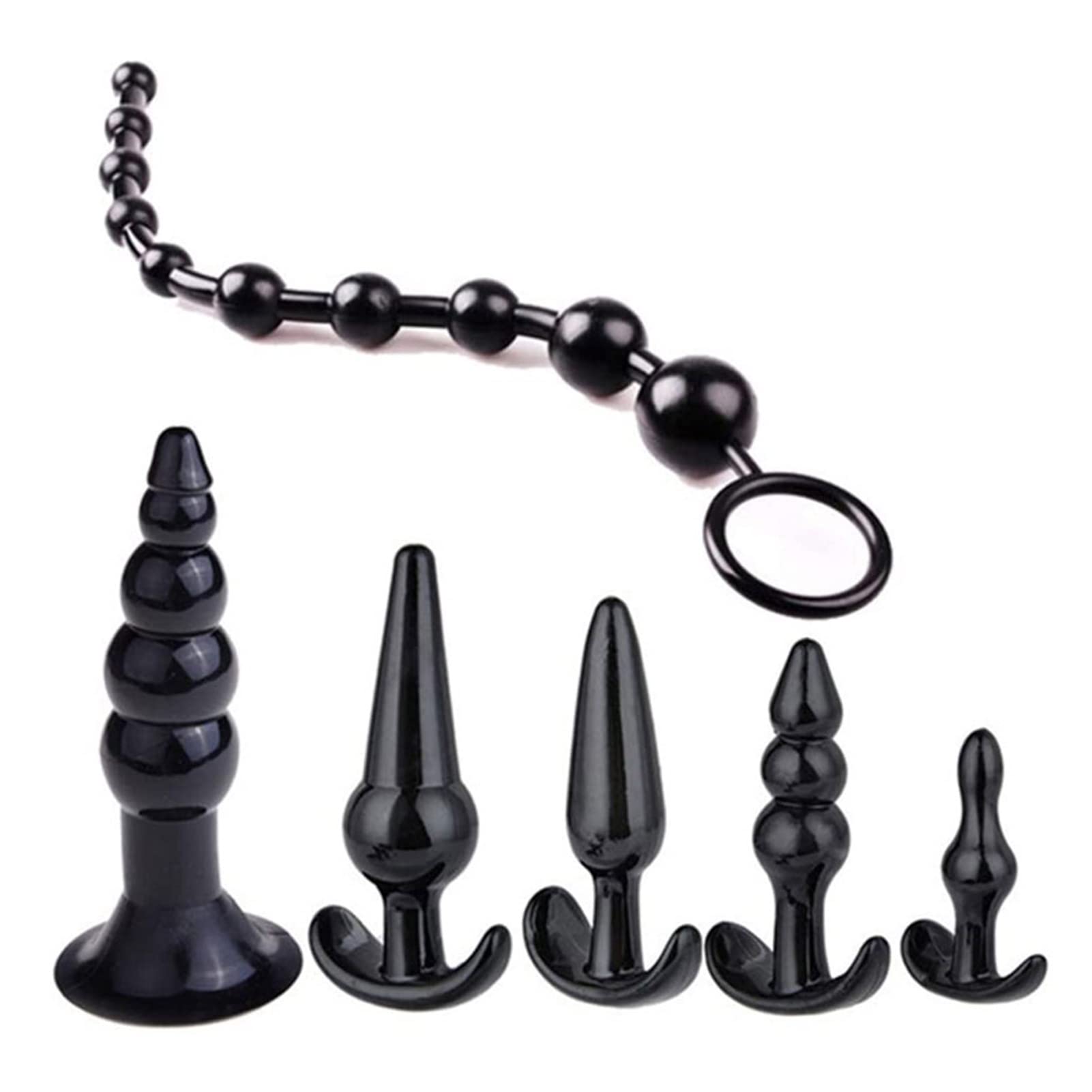 Butt Plugs Adult Sex Toy SM Anal Training Set Silicone Soft Women Masturbation Products Sex Trainer Suitable for Beginners Couples Black 6pcs Kit