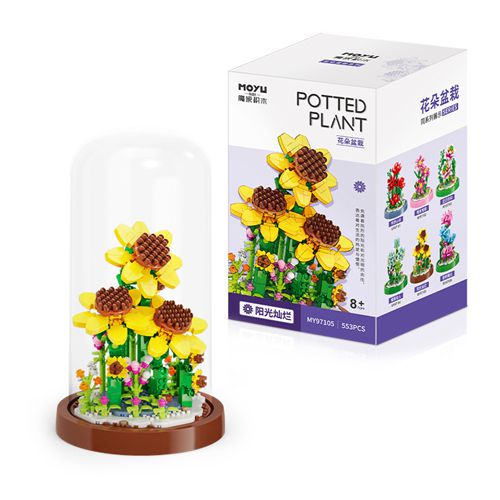 3D Model Toy Home Decoration Plant Building Block Sunflower Potted Assembly Brick Girl Toy Child Gift