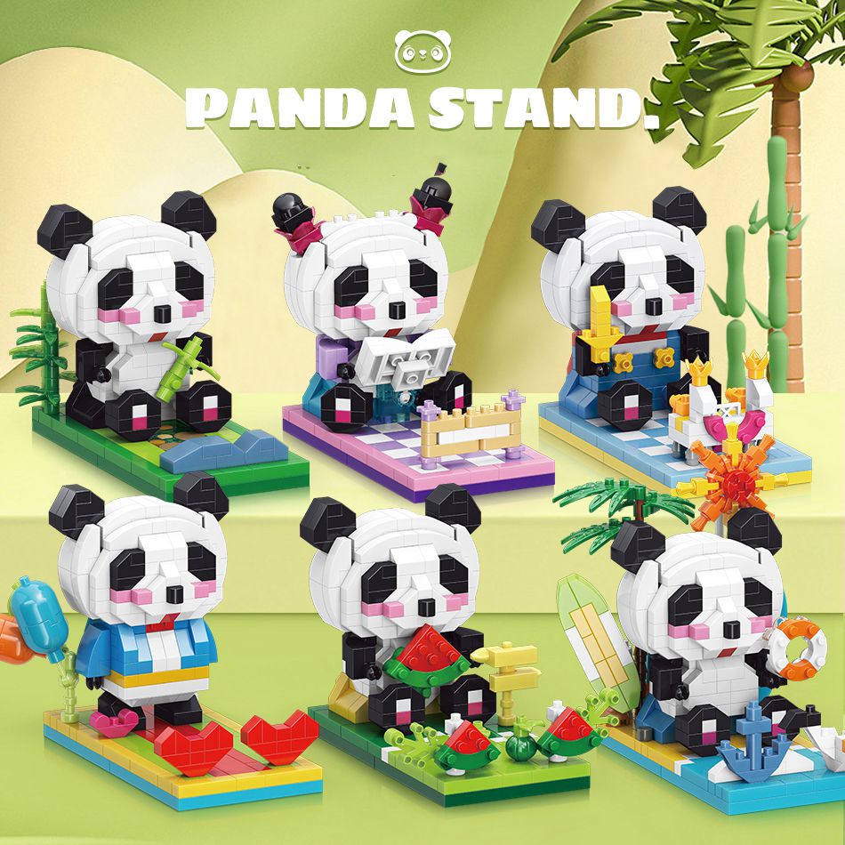 (Panda A) Panda Building Blocks Cartoon Animal Micro Bricks Mobile Phone Stand Block Modle Toys for Kid Boy Girls Adult Beginner