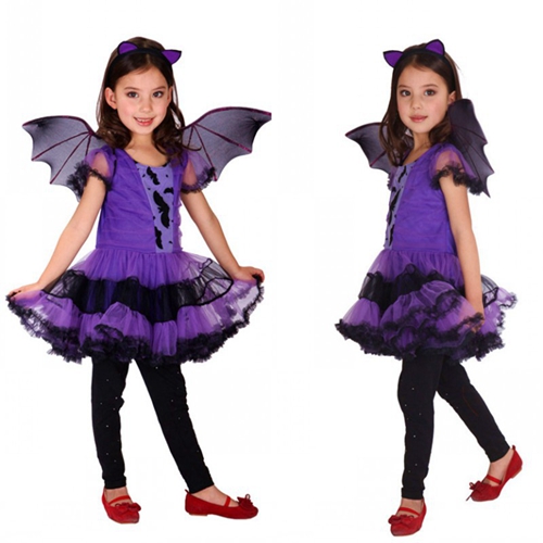 Halloween Decor Halloween Witch Costume for Girls Purple Bat Dress Up Cosplay Party Supplies Halloween Performance Decor