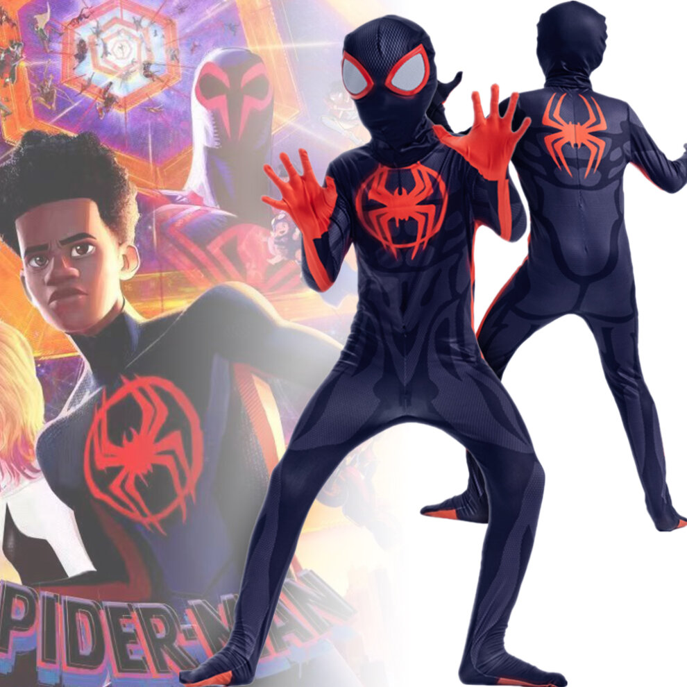 (3~4Years) Spider-Man Across The Spider-Verse Kids Cosplay Fancy Costume Spiderman Miles Morales Halloween Party Jumpsuit