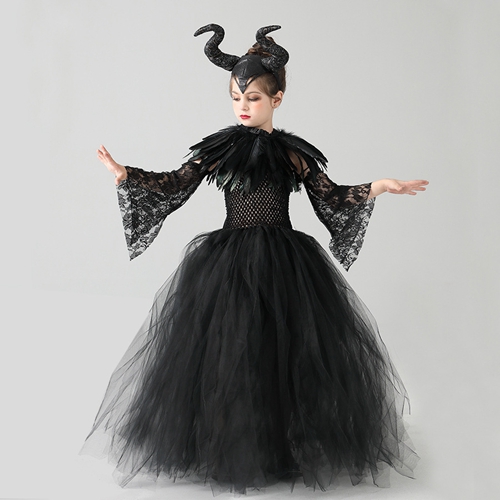 Maleficent Costume for Kids Girls Evil Queen Fancy Dress Up Black Princess Magic Wizard Halloween Carnival Cosplay