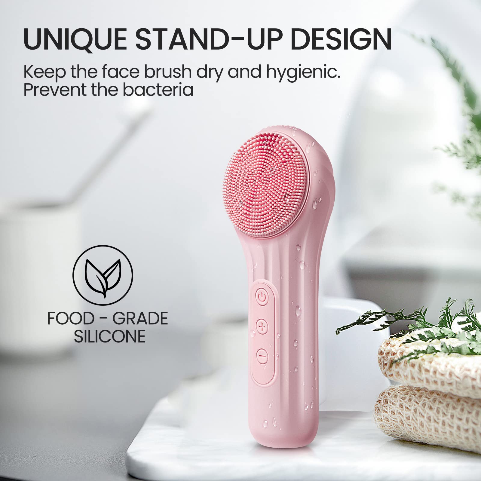 (Purple) Face Scrubber Silicone Electric Facial Cleansing Brush Skincare Tools with Magnet Charger for Deep Cleaning Gentle Exfoliating Massaging