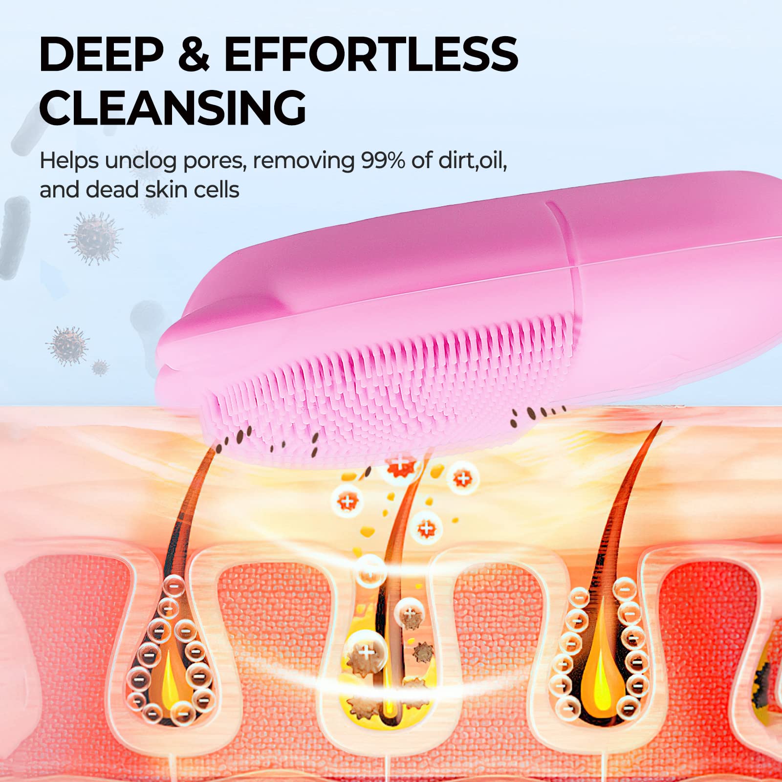 (Pink) Electric Face Scrubber Facial Cleansing Brush Vibrating Cleanser Machine for Exfoliating Waterproof  Rechargeble