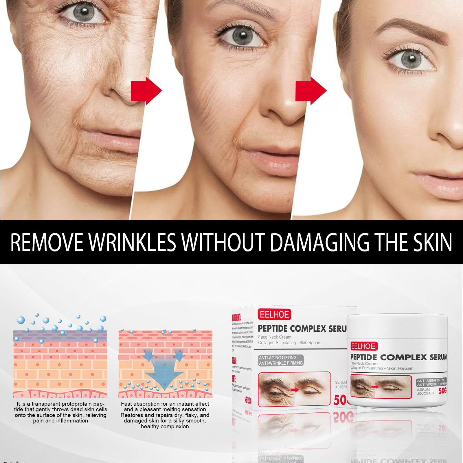 Anti Aging Face Cream Peptide Complex Serum Cream Day and Night Serum Facial Moisturizer Pulling Tightening Anti Wrinkle