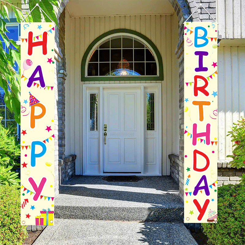 (Style A) Colorful Happy Birthday Porch Sign Birthday Banner Happy Birthday Door Banner Yard Sign Celebration Flag Party Decorations Kit