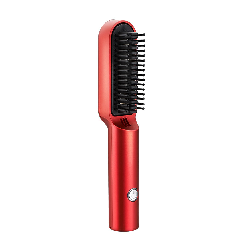 (White) Hair Straightener Comb Electric Ceramic Straightening Brush Hair Curler Comb Wireless Hot Comb Portable Frizz-Free Fast Heating Rechargeable Household
