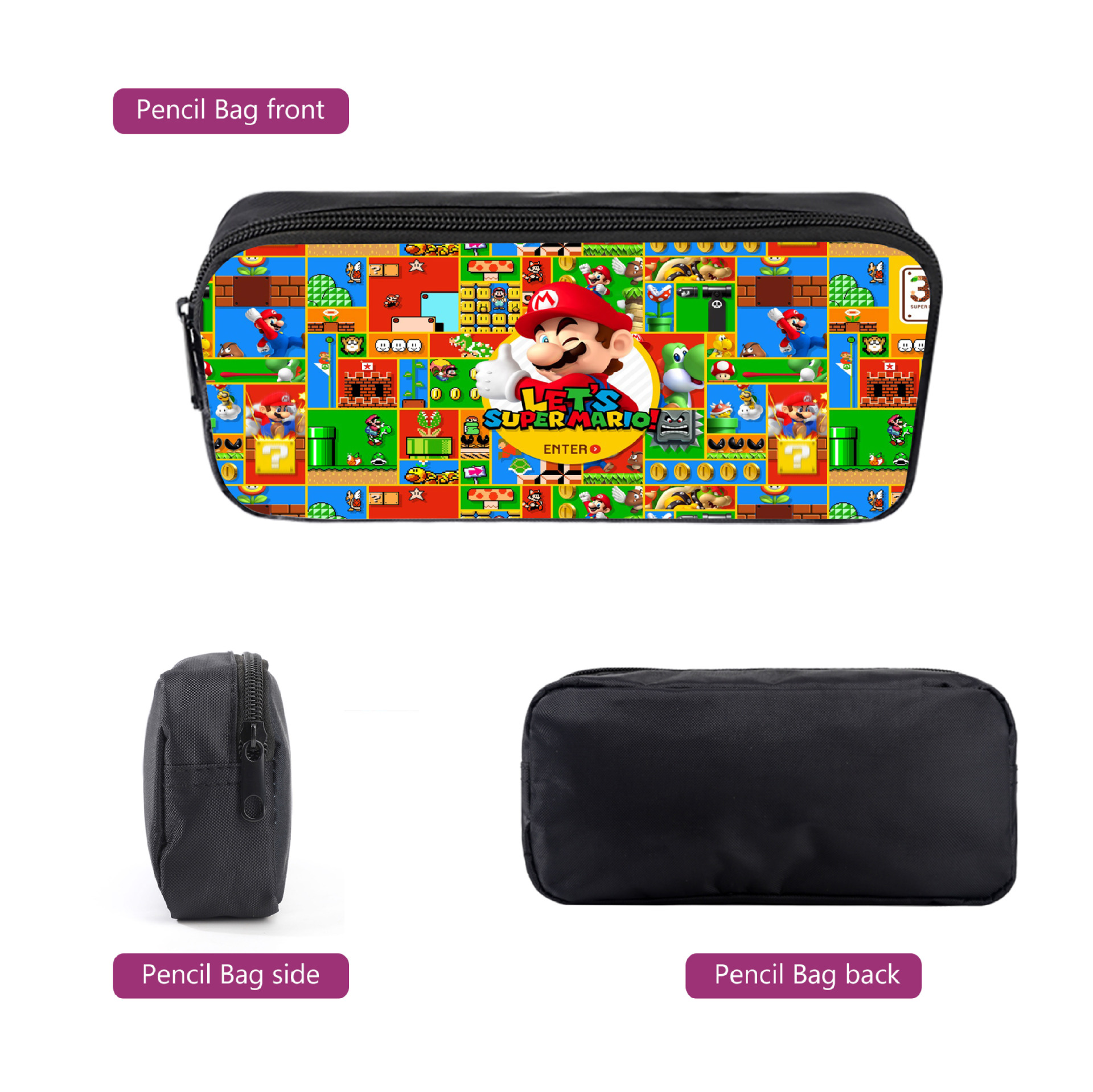 (Pattern 1) Super Mario Bros 3D Printed Childrens School Backpack for Kids High Capacity Travel Rucksacks