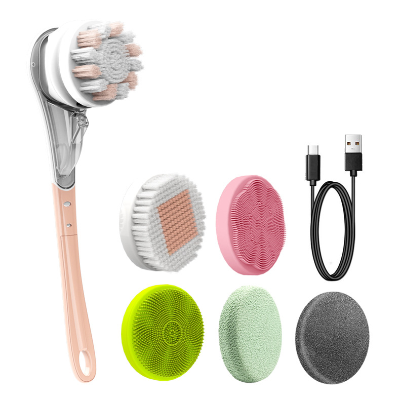 (Blue) Multi-Functional Massage Bath Brush with Long Handle Waterproof Electric Shower Brush