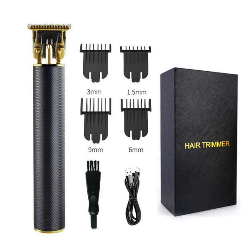 (Black) Metal Barber Hair Clipper USB Rechargeable Electric Hair Trimmer for Men