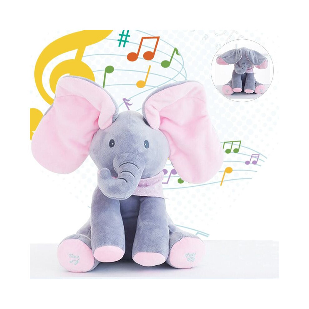 Pink Gray Peek-a-boo Elephant Singing Baby Plush Toy Stuffed Doll