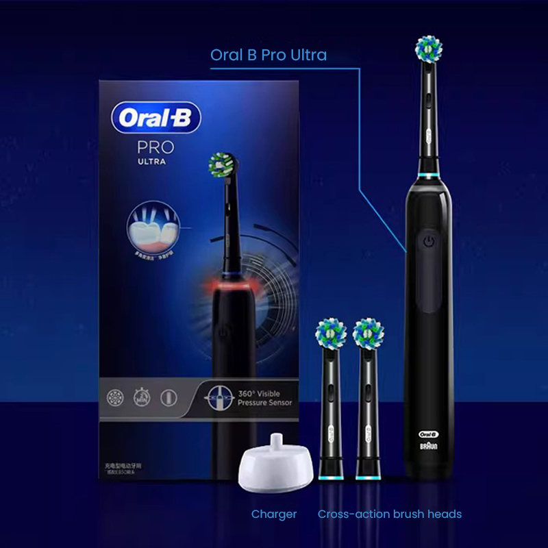 Oral B Pro Ultra Electric Toothbrush Pro 4 Pressure Sensor 48800 Strokes Min 2 Min Timer 30s Reminder 4 Modes 3 Brush Heads
