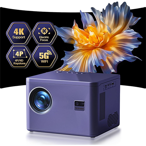 Projector 4K Electric Focus 6D 6P Keystone Zoom Supported 5G WiFi Bi Channel Bluetooth 20000L Native 1080P Movie Projector Mini Portable Outdoor Projector Compatible TV Stick Phone Laptop