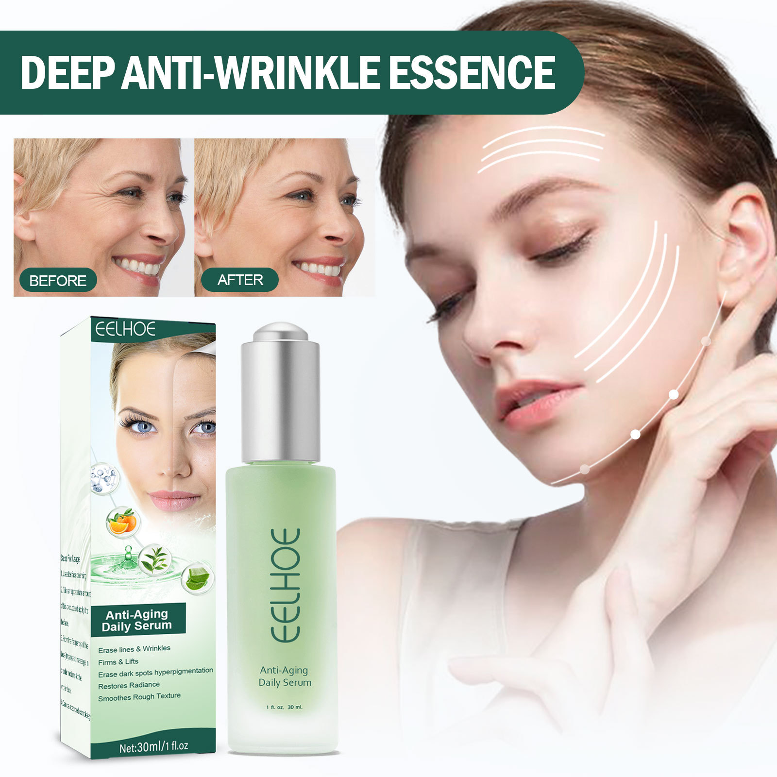 (1 PC) EELHOE Anti Wrinkle Serum Firming Face Serum Anti Aging Anti Dark Circles Removal Forehead Lines Face Care Frown Lines Repair Facial Essence 30ml