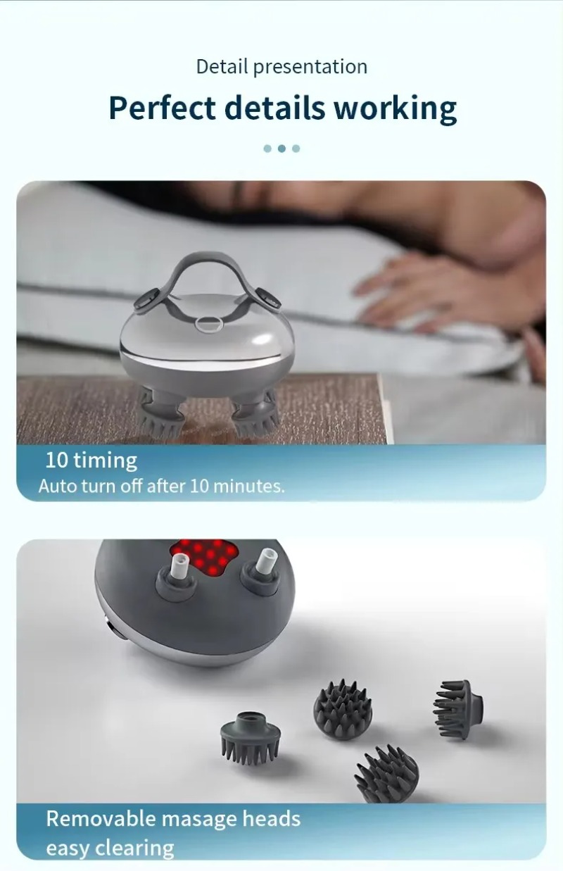 Electric Scalp Massager Hair Growth Portable Rechargeable Silicone Massage Heads Home Massage Stress Relax Waterproof Handheld Hair Scratcher