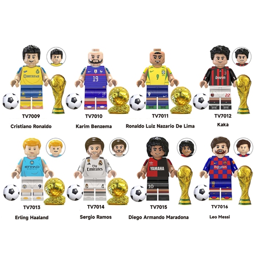 8Pcs Football World Team Player Ronaldo Messi Kaka Figures Match Building Bricks Blocks Toys Gift Fit Lego