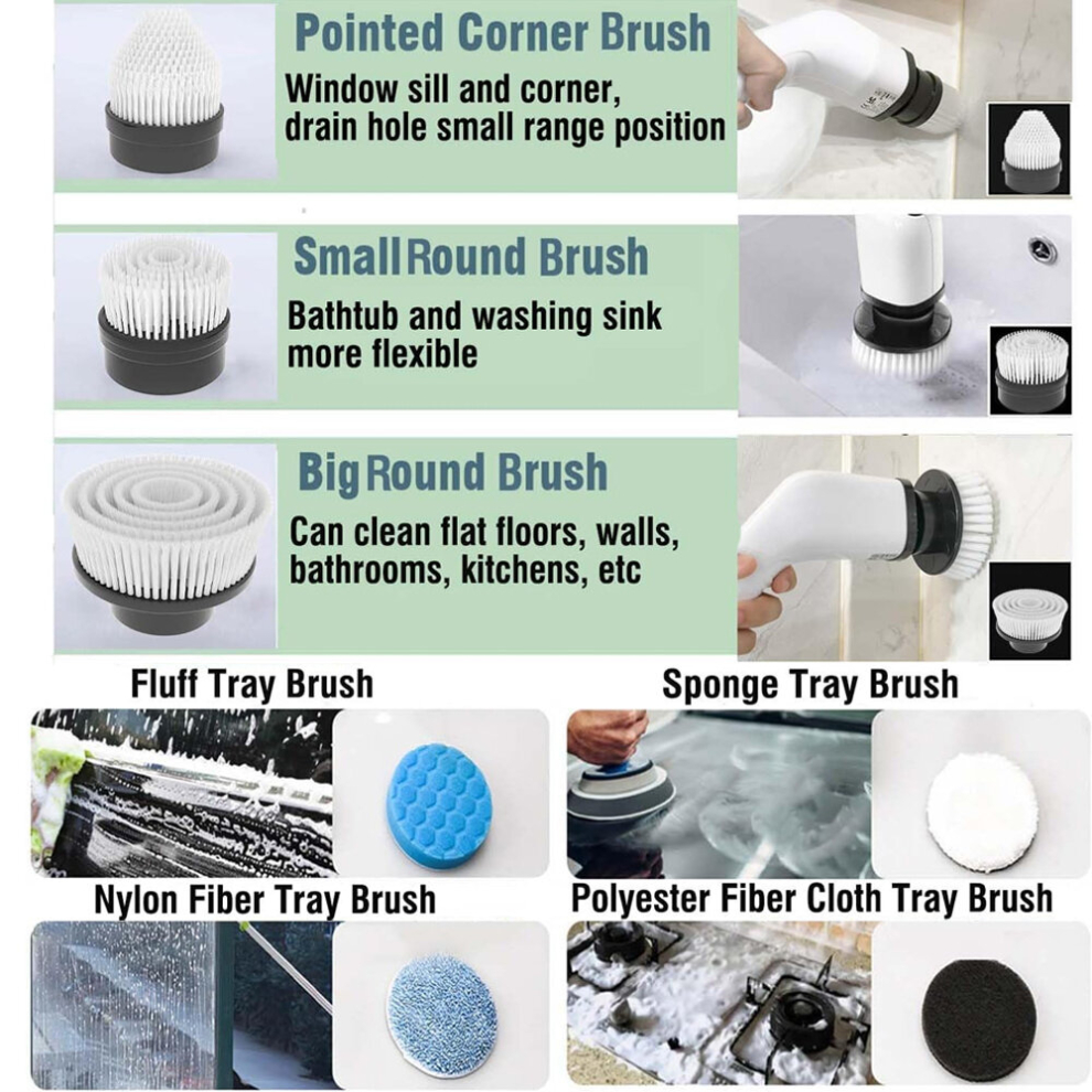 Electric Spin Scrubber, Cordless Electric Cleaning Brush with 9 Replaceable Brush Heads, Shower Cleaning Tool 360 Rotating Power