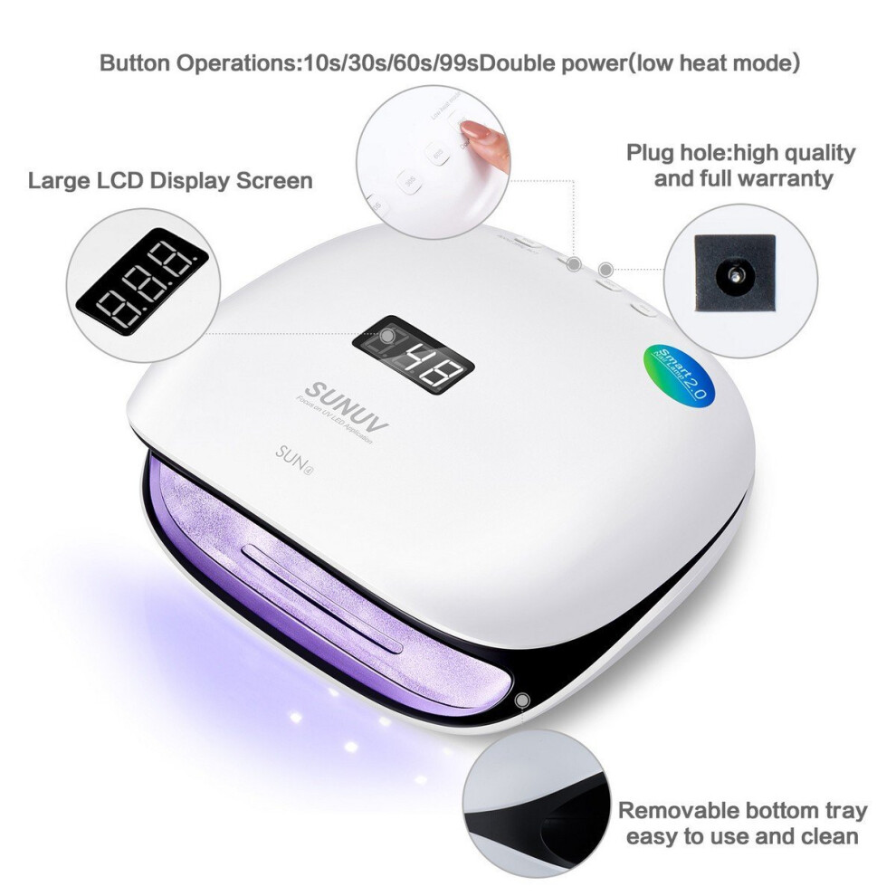 SUNUV LED Nail Lamp, SUN4 48W Professional Nail Lampe UV Nail Dryer for Gel Polish Builder with Sensor 4 Timer LCD Display and Double-Speed