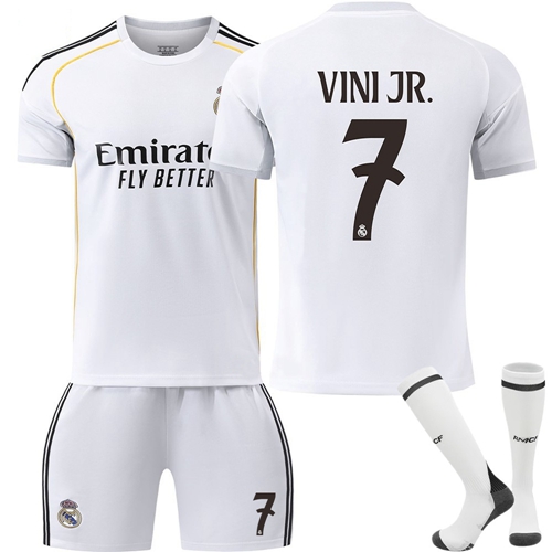 2026 Season Madrid Home No 7 VINI JR. Kids Football Kit Football Jersey Sport Soccer Training T Shirt Round Neck Tops Running Gym Exercise Training UK