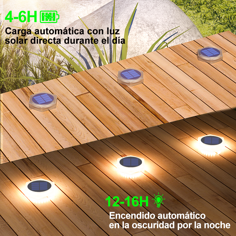 (Warm White) 6 Pack Solar Driveway Lights Outdoor IP68 Waterproof Blue Deck Step Lights Solar Stair Lights Stick on Dock Garage Pool Fence