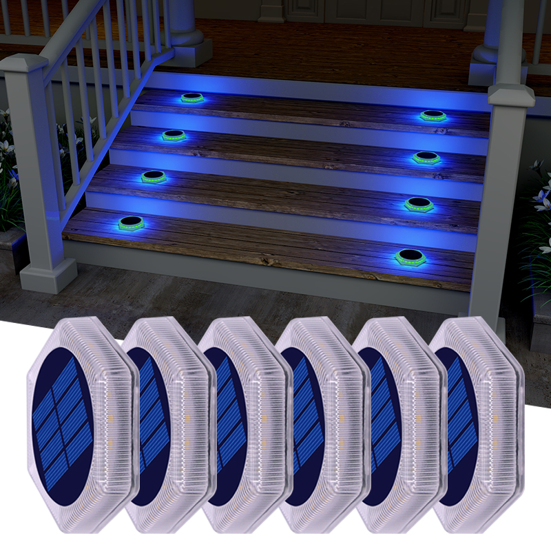 (Warm White) 6 Pack Solar Driveway Lights Outdoor IP68 Waterproof Blue Deck Step Lights Solar Stair Lights Stick on Dock Garage Pool Fence