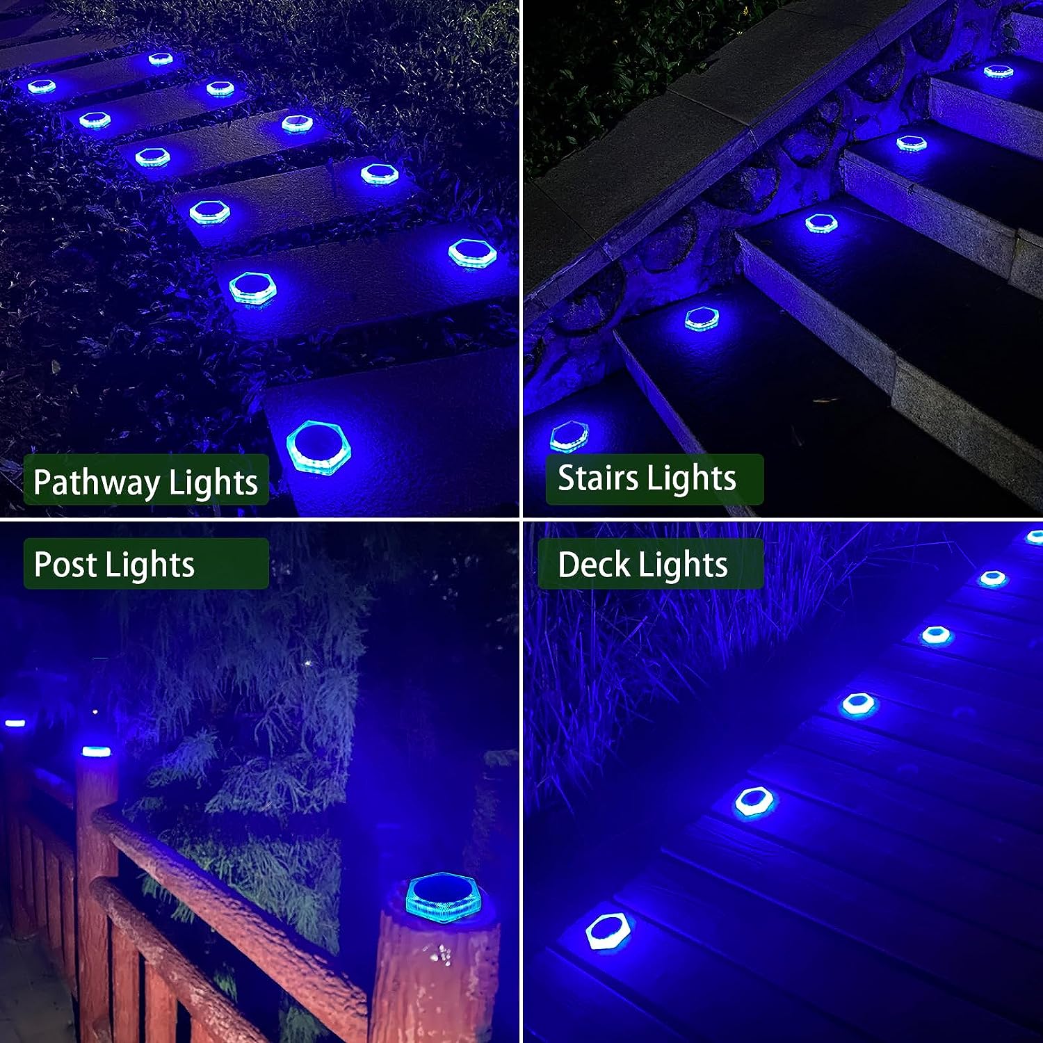 (Warm White) 6 Pack Solar Driveway Lights Outdoor IP68 Waterproof Blue Deck Step Lights Solar Stair Lights Stick on Dock Garage Pool Fence